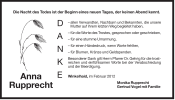 Traueranzeige von Anna Rupprecht von Der Bote