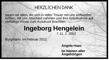 Traueranzeige von Ingeborg Hengelein von Der Bote