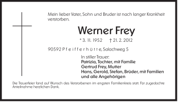 Traueranzeige von Werner Frey von Der Bote
