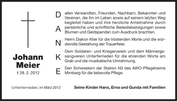 Traueranzeige von Johann Meier von Der Bote