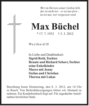 Traueranzeige von Max Büchel von Der Bote