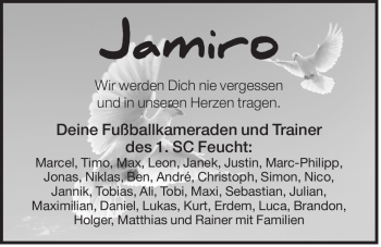 Traueranzeige von Jamiro Kempe von Der Bote