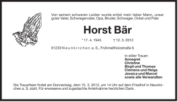 Traueranzeige von Horst Bär von Der Bote