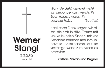 Traueranzeige von Werner Stangl von Der Bote