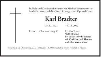 Traueranzeige von Karl Bradter von Der Bote