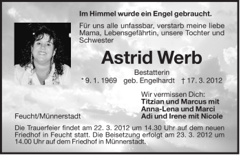Traueranzeige von Astrid Werb von Der Bote