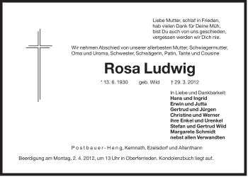 Traueranzeige von Rosa Ludwig von Der Bote