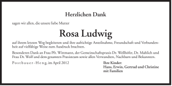 Traueranzeige von Rosa Ludwig von Der Bote