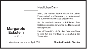 Traueranzeige von Margarete Eckstein von Der Bote