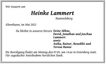 Traueranzeige von Heinke Lammert von Der Bote