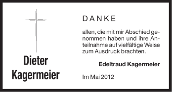 Traueranzeige von Dieter Kagermeier von Der Bote