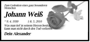 Traueranzeige von Johann Weiß von Der Bote