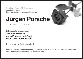 Traueranzeige von Jürgen Porsche von Der Bote