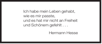 Traueranzeige von Hermann Hesse von Der Bote