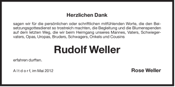 Traueranzeige von Rudolf Weller von Der Bote