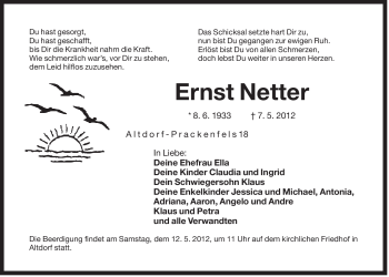 Traueranzeige von Ernst Netter von Der Bote