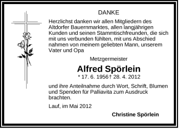 Traueranzeige von Alfred Spörlein von Der Bote