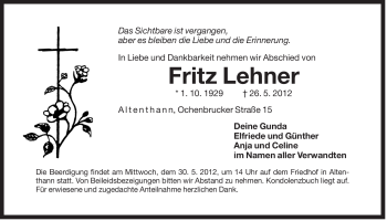 Traueranzeige von Fritz Lehner von Der Bote