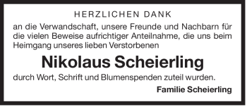 Traueranzeige von Nikolaus Scheierling von Der Bote