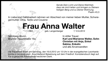 Traueranzeige von Anna Walter von Der Bote
