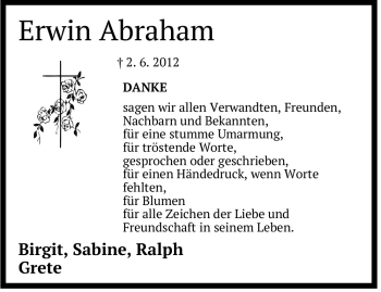 Traueranzeige von Erwin Abraham von Der Bote