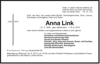 Traueranzeige von Anna Link von Der Bote