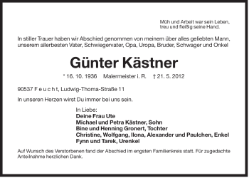 Traueranzeige von Günter Kästner von Der Bote