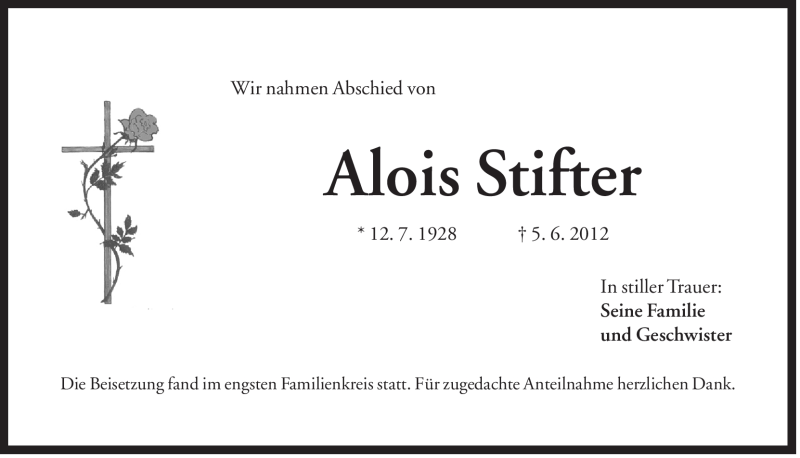  Traueranzeige für Alois Stifter vom 30.06.2012 aus Der Bote