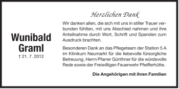 Traueranzeige von Wunibald Graml von Der Bote
