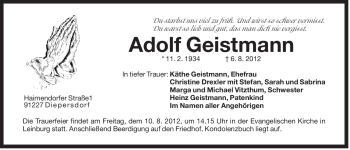 Traueranzeige von Adolf Geistmann von Der Bote