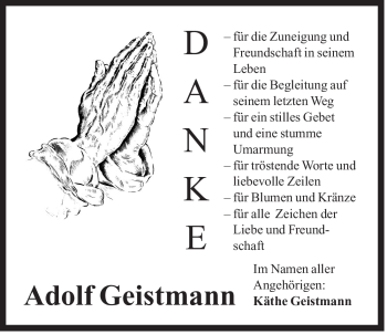 Traueranzeige von Adolf Geistmann von Der Bote