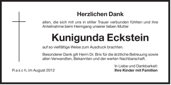 Traueranzeige von Kunigunda Eckstein von Der Bote