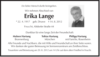 Traueranzeige von Erika Lange von Der Bote