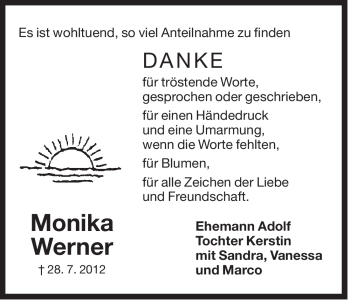 Traueranzeige von Monika Werner von Der Bote