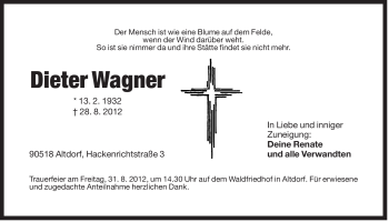 Traueranzeige von Dieter Wagner von Der Bote