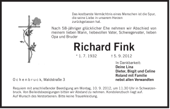 Traueranzeige von Richard Fink von Der Bote