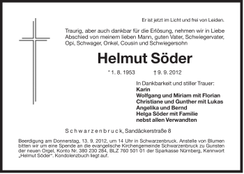 Traueranzeige von Helmut Söder von Der Bote