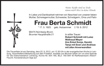 Traueranzeige von Berta Schmidt von Der Bote