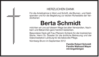 Traueranzeige von Berta Schmidt von Der Bote