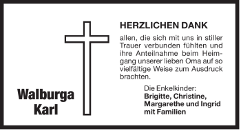 Traueranzeige von Walburga Karl von Der Bote