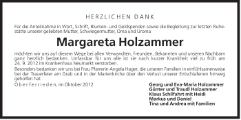 Traueranzeige von Margareta Holzammer von Der Bote