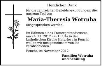 Traueranzeige von Maria-Theresia Wotruba von Der Bote