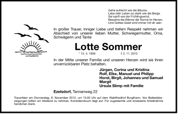 Traueranzeige von Lotte Sommer von Der Bote