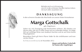 Traueranzeige von Marga Gottschalk von Der Bote