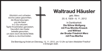 Traueranzeige von Waltraud Häusler von Der Bote