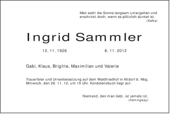 Traueranzeige von Ingrid Sammler von Der Bote