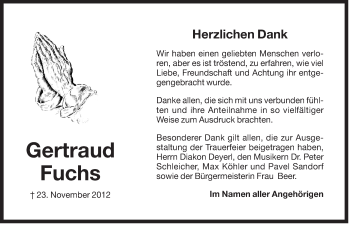 Traueranzeige von Gertraud Fuchs von Der Bote