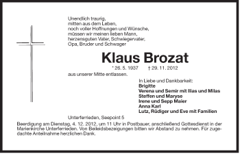 Traueranzeige von Klaus Brozat von Der Bote
