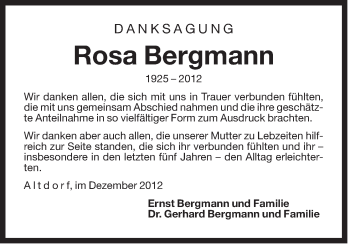 Traueranzeige von Rosa Bergmann von Der Bote