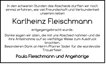 Traueranzeige von Karlheinz Fleischmann von Der Bote